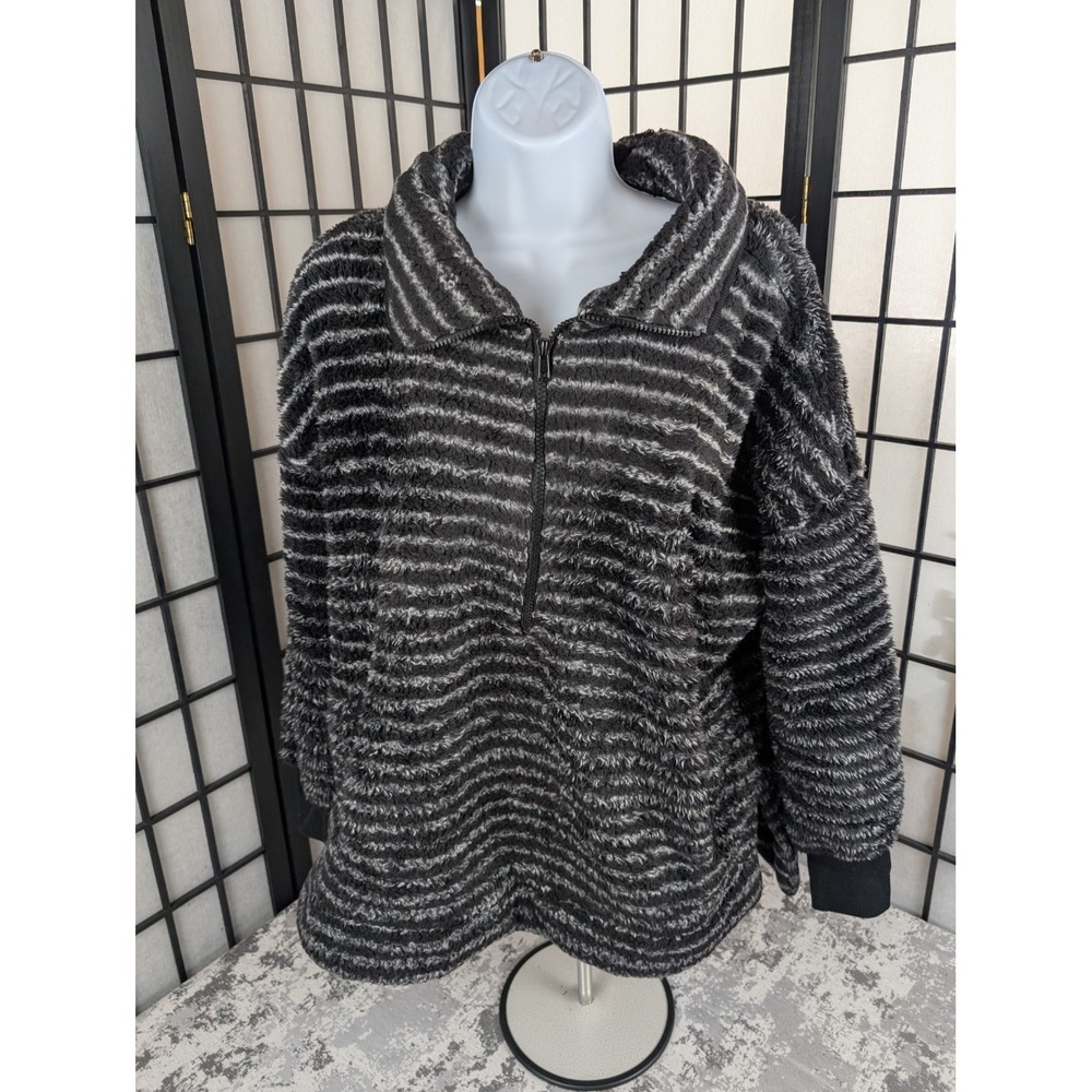 LulaRoe Black Striped 1/4 Zip Pullover Soft Sweater Women's XS 45" Chest